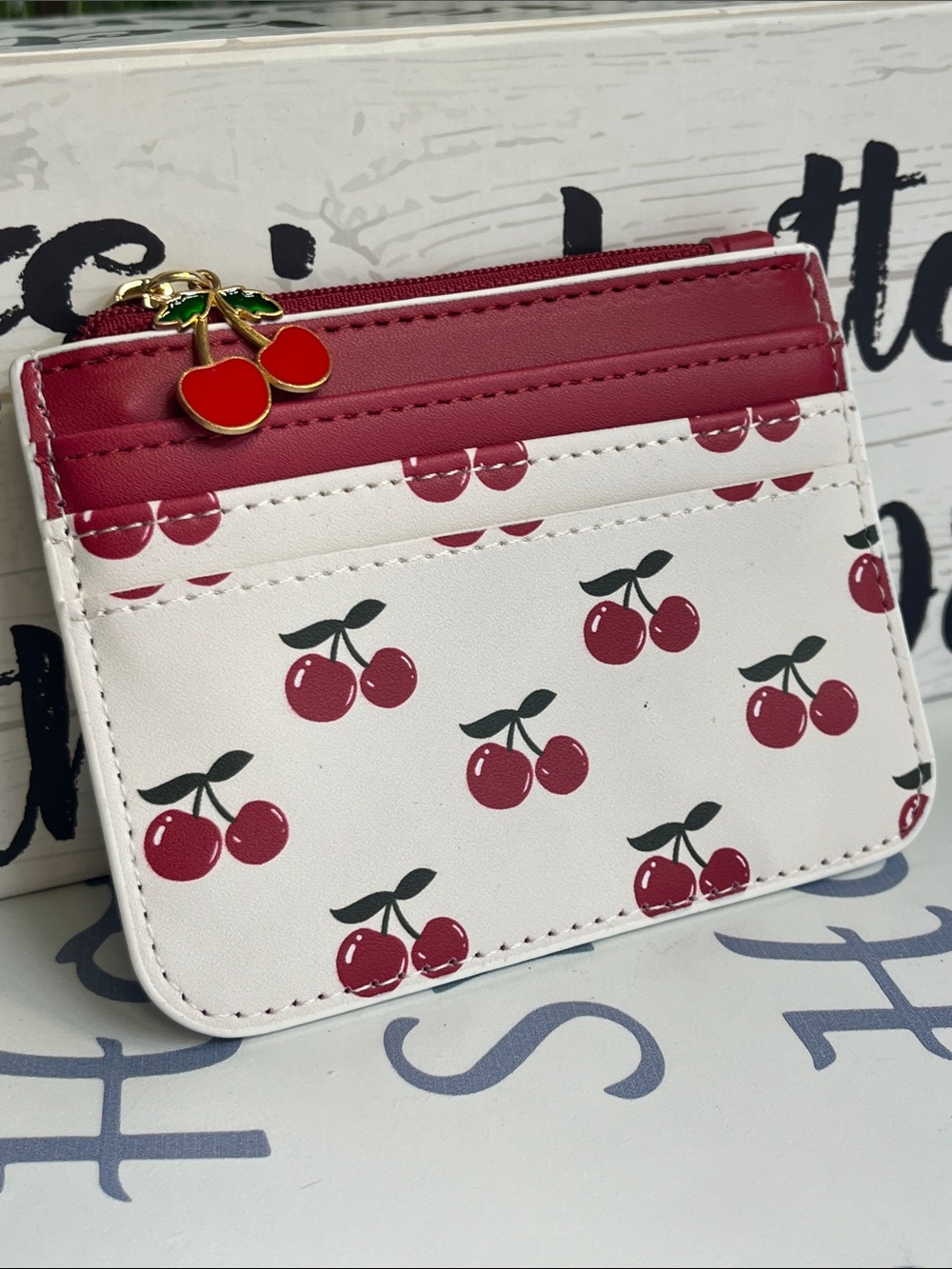 Cherry Print Cardholder Wallet - Red & White